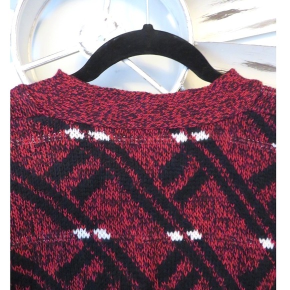 Vintage Sostanza Fashion Police Cardigan Sweater Burgundy Black Geo 80s 90s Med - Picture 9 of 9